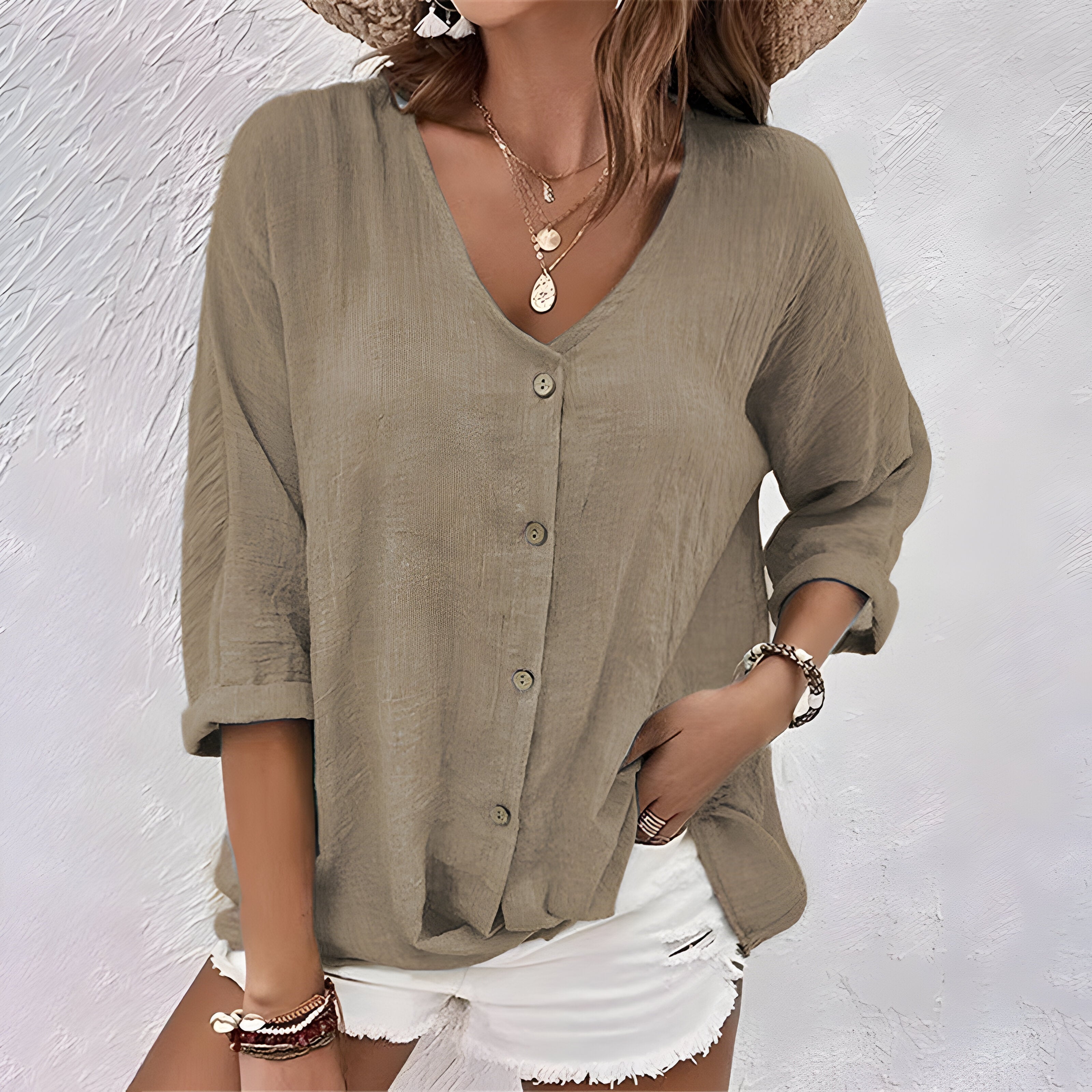 Mara Women's Blouse | Relaxed Fit, Soft V-Neck Summer Top - 7
