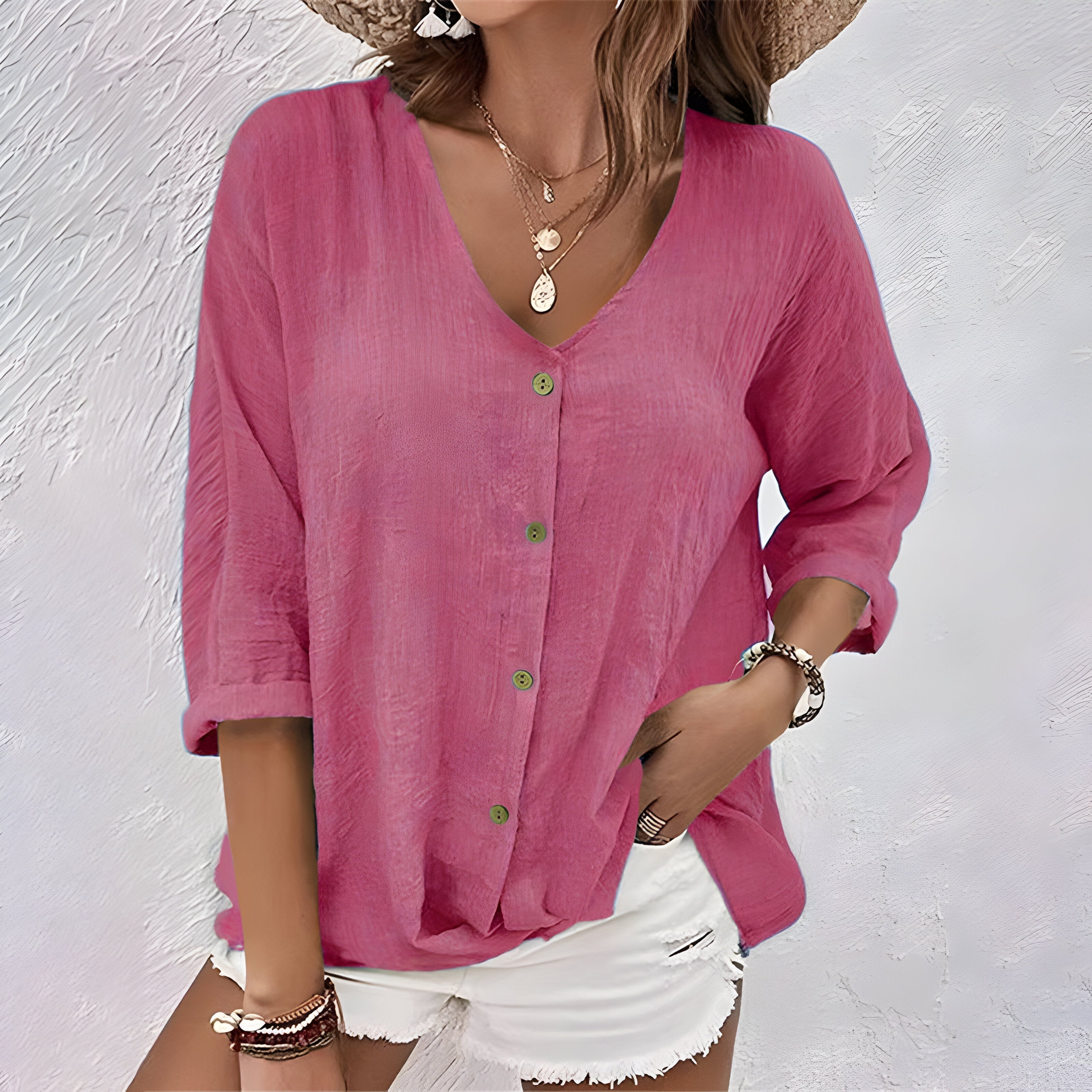 Mara Women's Blouse | Relaxed Fit, Soft V-Neck Summer Top - 5