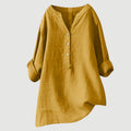 Lightweight Linen Womens Blouse - Long Sleeve Summer Top with Relaxed Fit and Rollable Sleeves, Various Colors Available - 2